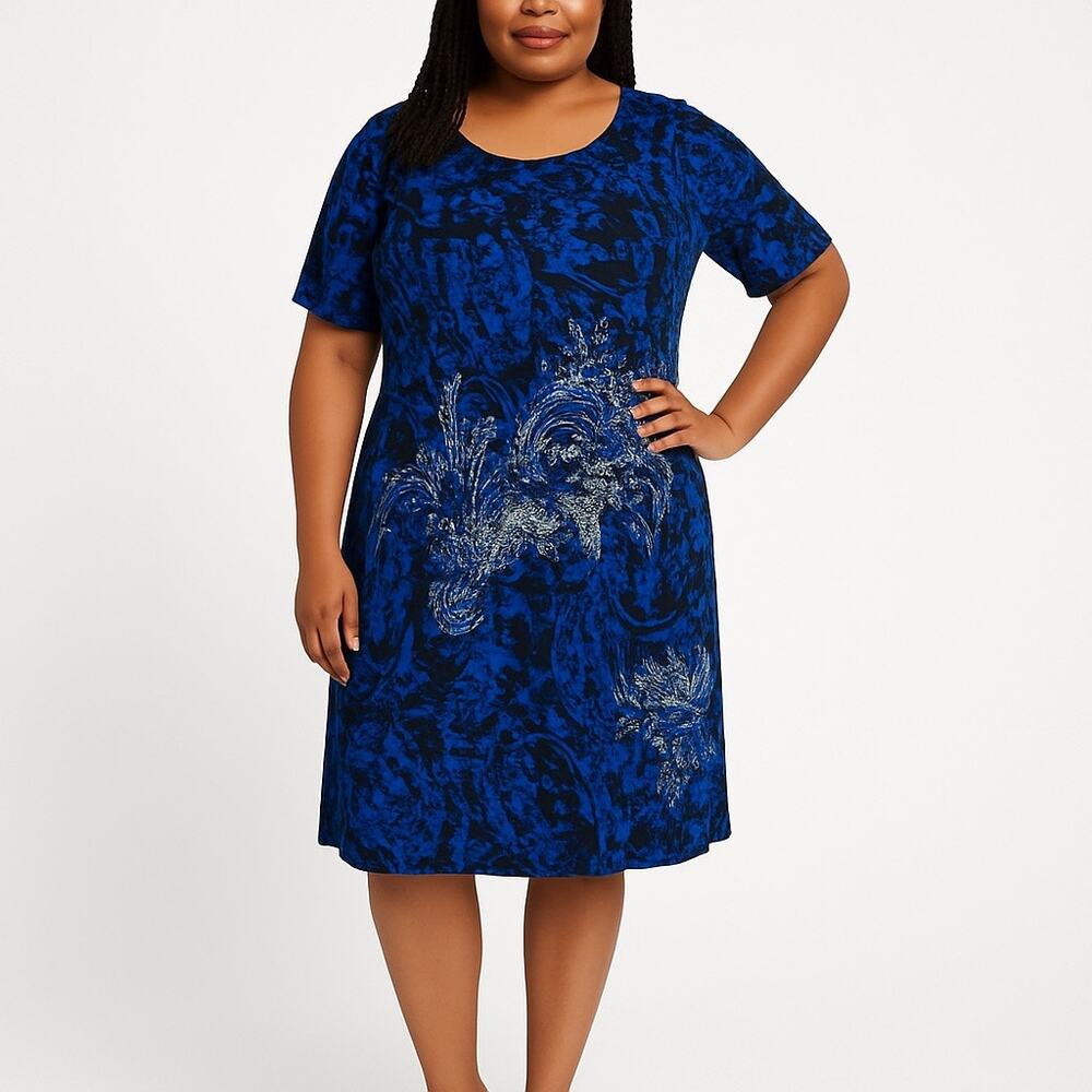 Avenue Plus Size 22/24 Coblat Blue, Black‎ and White Print Dress – Flirty & Chic